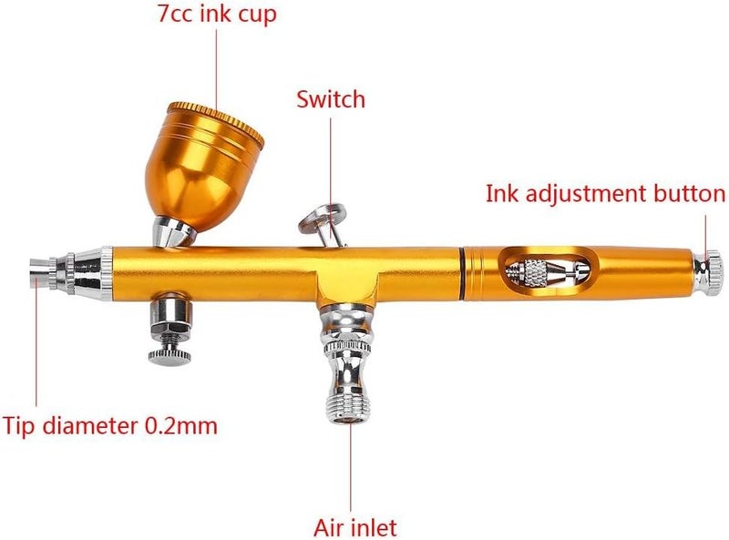 woobles 0.2mm Gravity Feed Airbrush Gun Spray Gun Art Tattoo Paint Nail Cake Decoration Tools(Gold) - Image 5